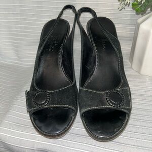 Cole Haan Black Suede Platform Wedge Peep Toe Sandals Size 8.5B